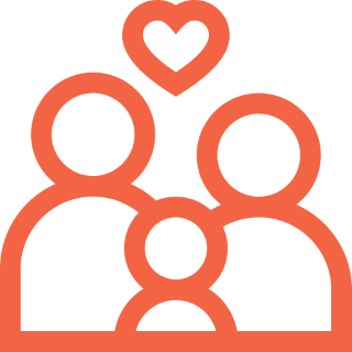 Ícone de uma família unida com um coração em cima