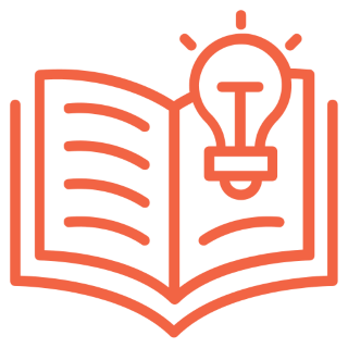 Ícone de um livro aberto com uma lâmpada na frente